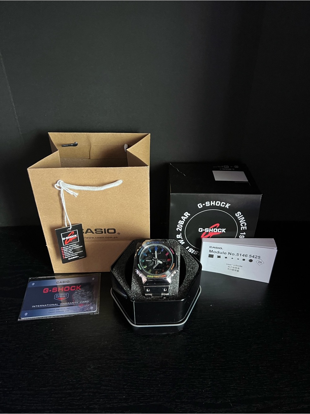 G-Shock Black Watch with Multicolor Accent Dial and Black Strap